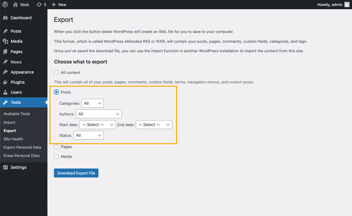 Choose the Export Range